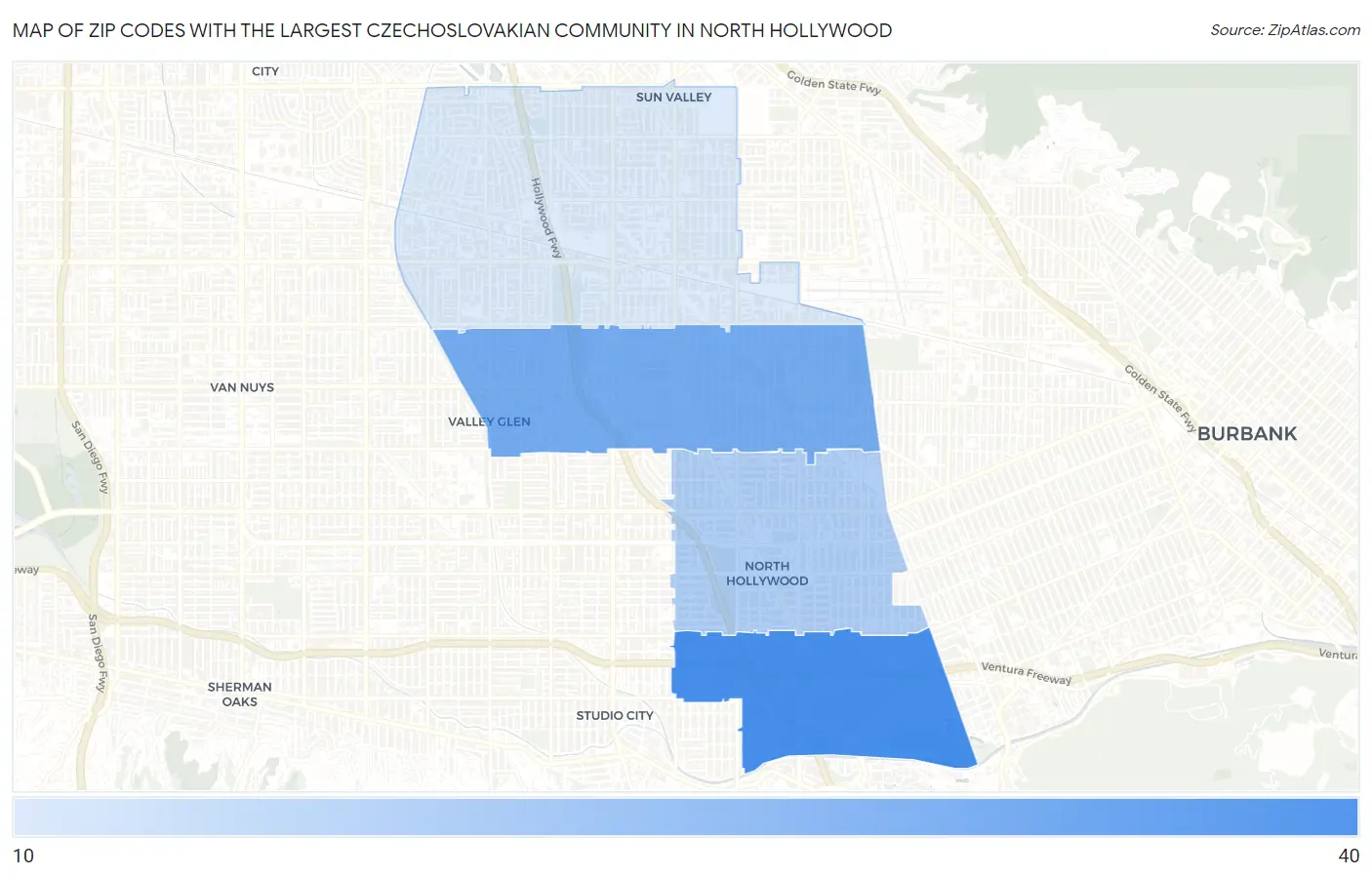 Zip Codes with the Largest Czechoslovakian Community in North Hollywood Map