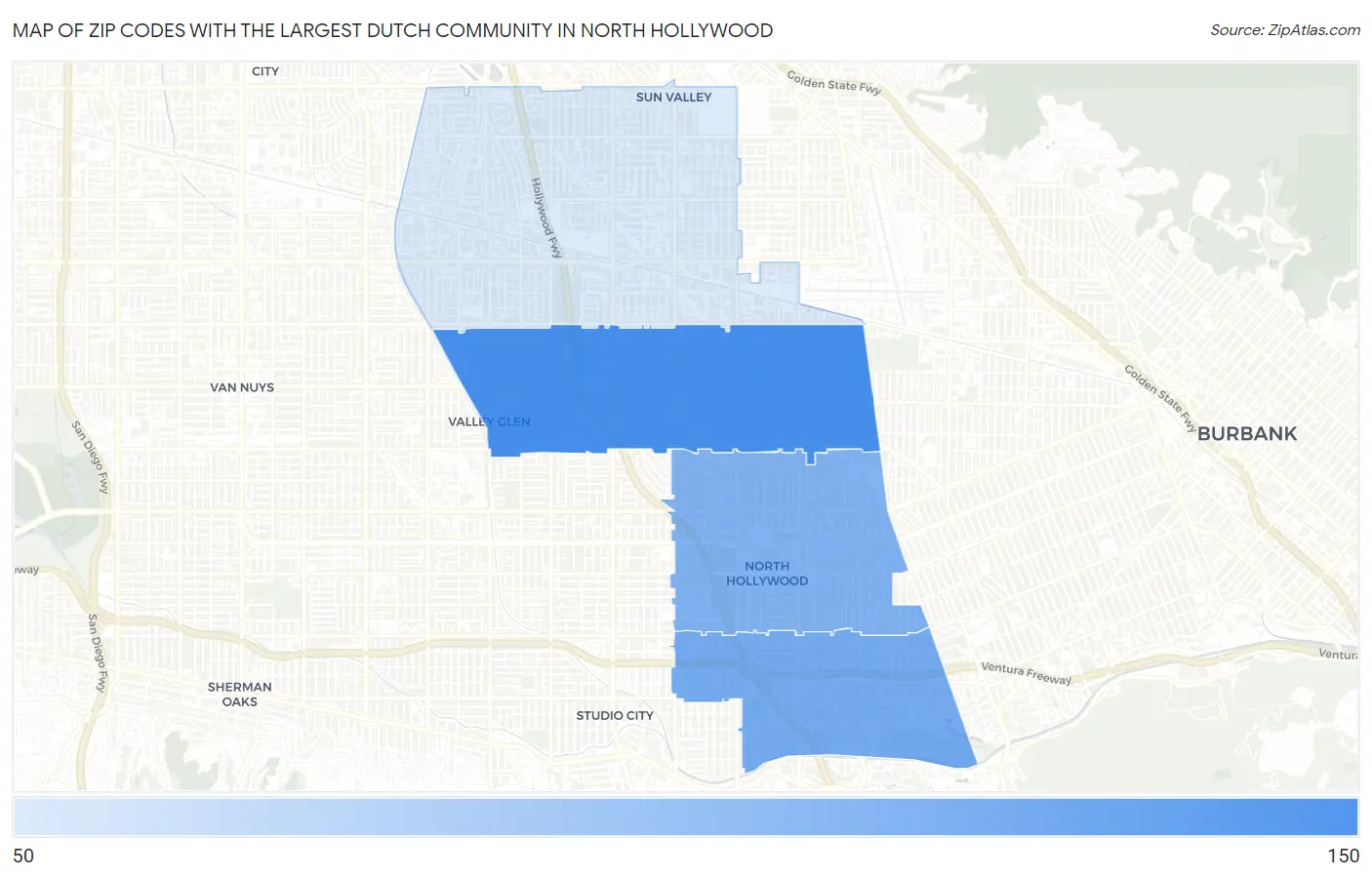 Zip Codes with the Largest Dutch Community in North Hollywood Map