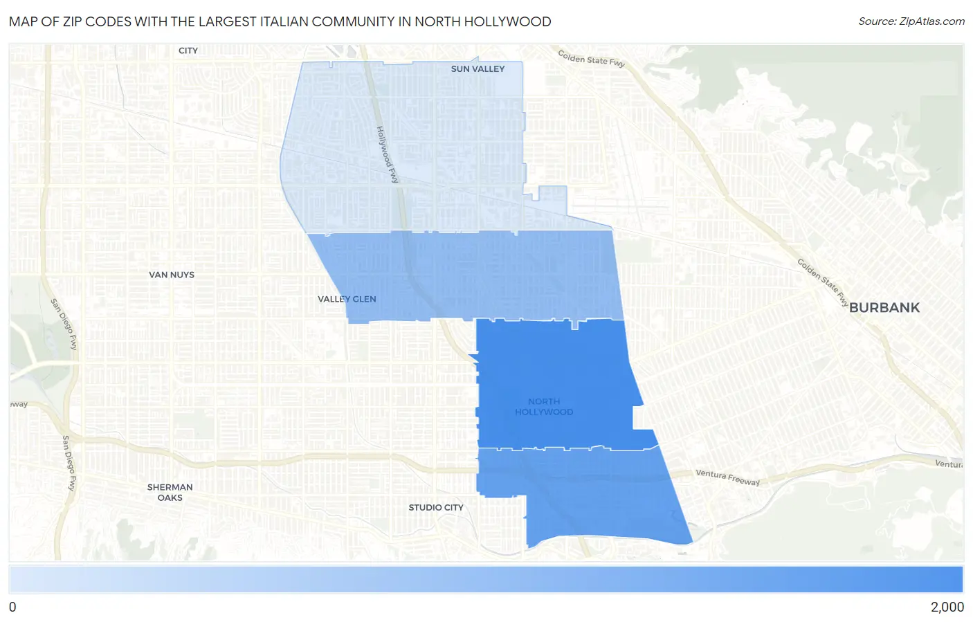 Zip Codes with the Largest Italian Community in North Hollywood Map