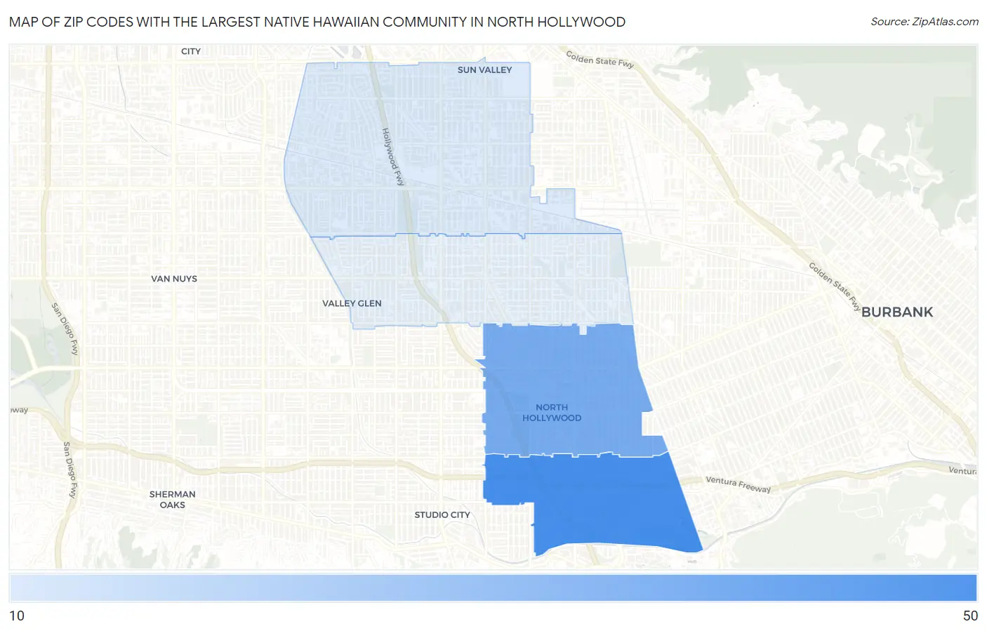 Zip Codes with the Largest Native Hawaiian Community in North Hollywood Map