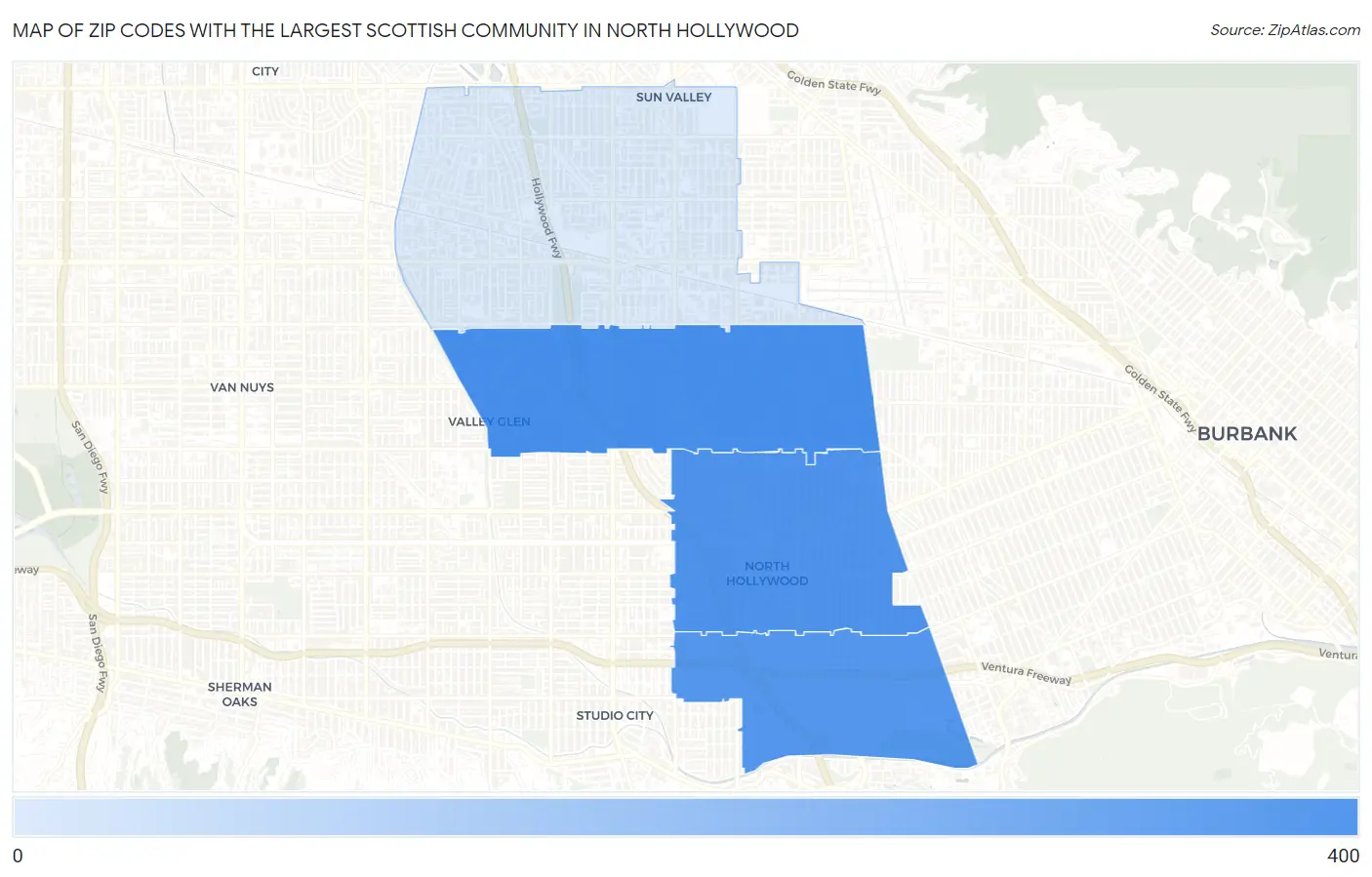 Zip Codes with the Largest Scottish Community in North Hollywood Map
