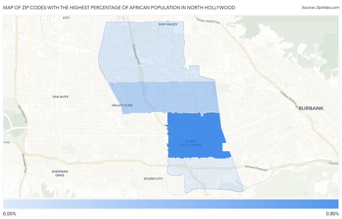 Zip Codes with the Highest Percentage of African Population in North Hollywood Map