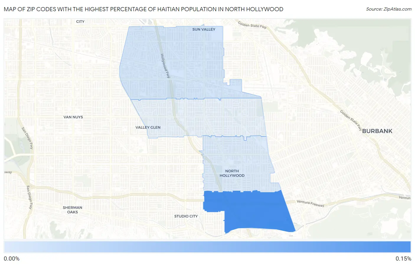 Zip Codes with the Highest Percentage of Haitian Population in North Hollywood Map