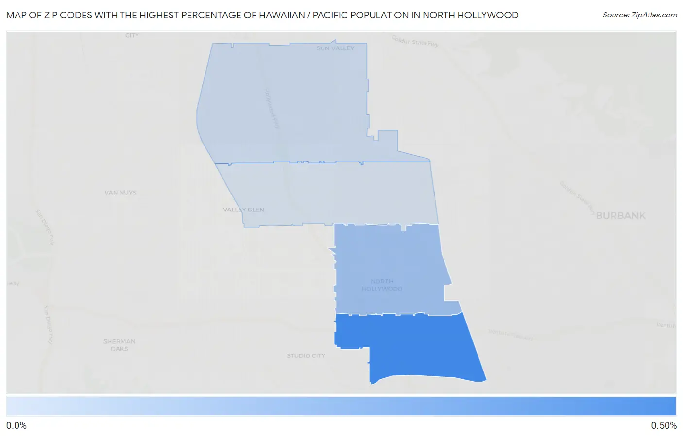 Zip Codes with the Highest Percentage of Hawaiian / Pacific Population in North Hollywood Map