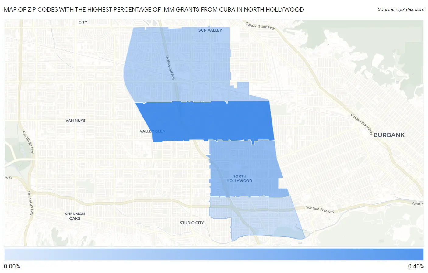 Zip Codes with the Highest Percentage of Immigrants from Cuba in North Hollywood Map