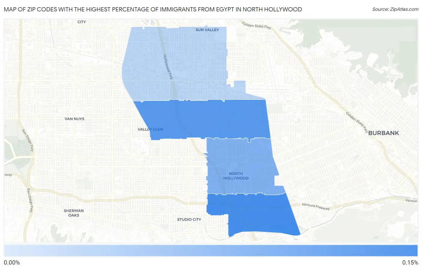 Zip Codes with the Highest Percentage of Immigrants from Egypt in North Hollywood Map