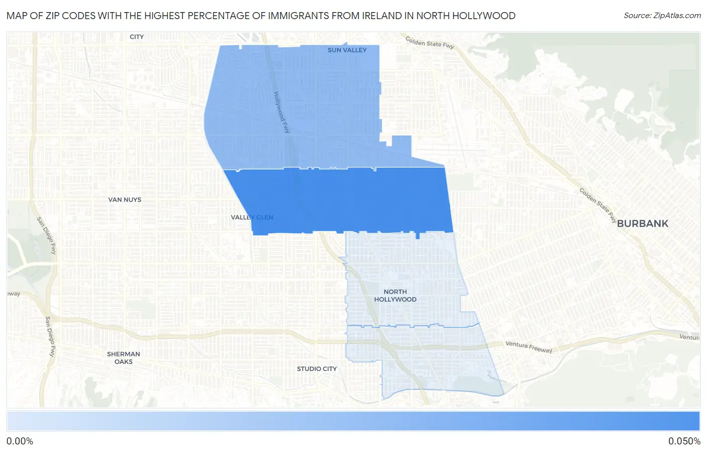 Zip Codes with the Highest Percentage of Immigrants from Ireland in North Hollywood Map