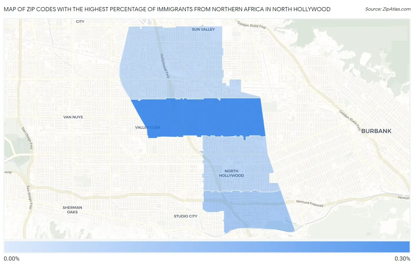 Zip Codes with the Highest Percentage of Immigrants from Northern Africa in North Hollywood Map