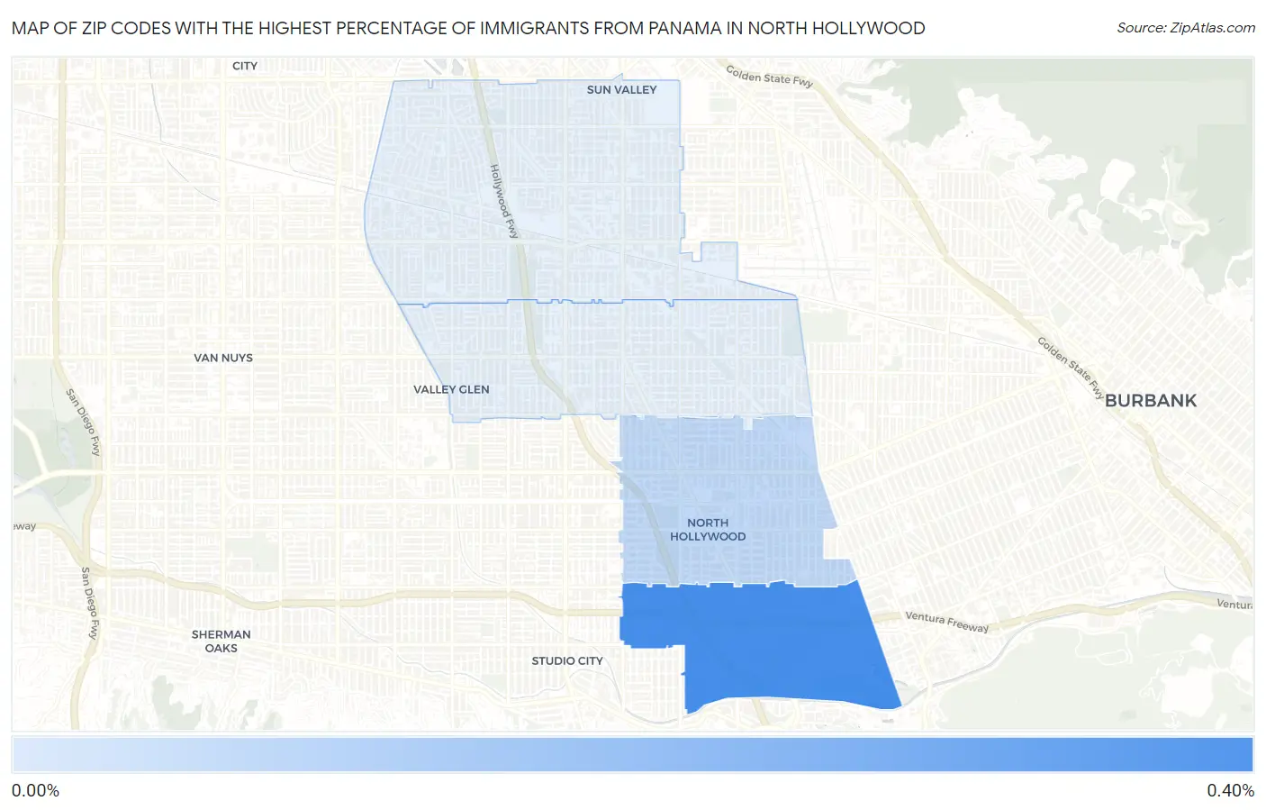 Zip Codes with the Highest Percentage of Immigrants from Panama in North Hollywood Map
