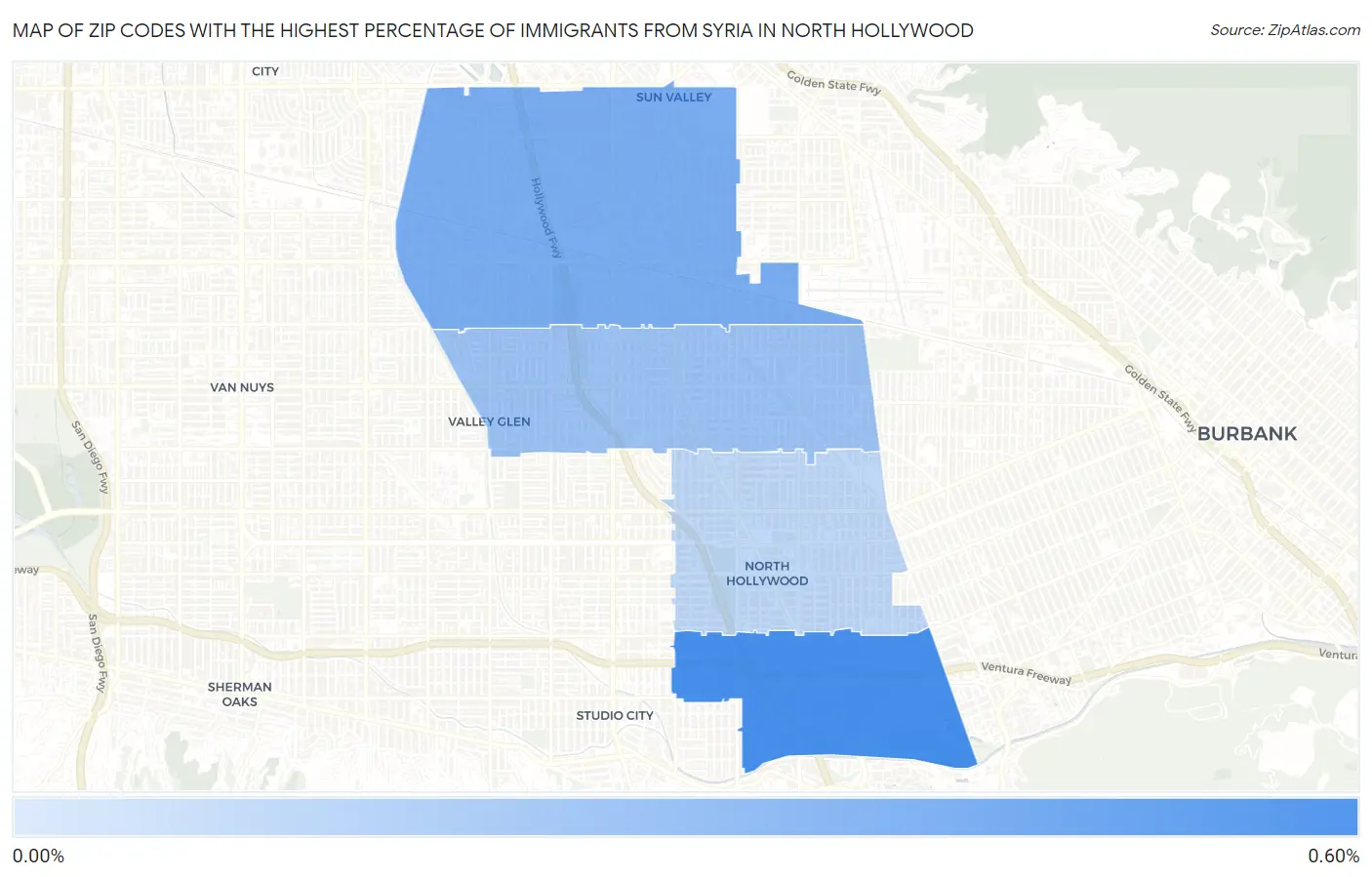 Zip Codes with the Highest Percentage of Immigrants from Syria in North Hollywood Map
