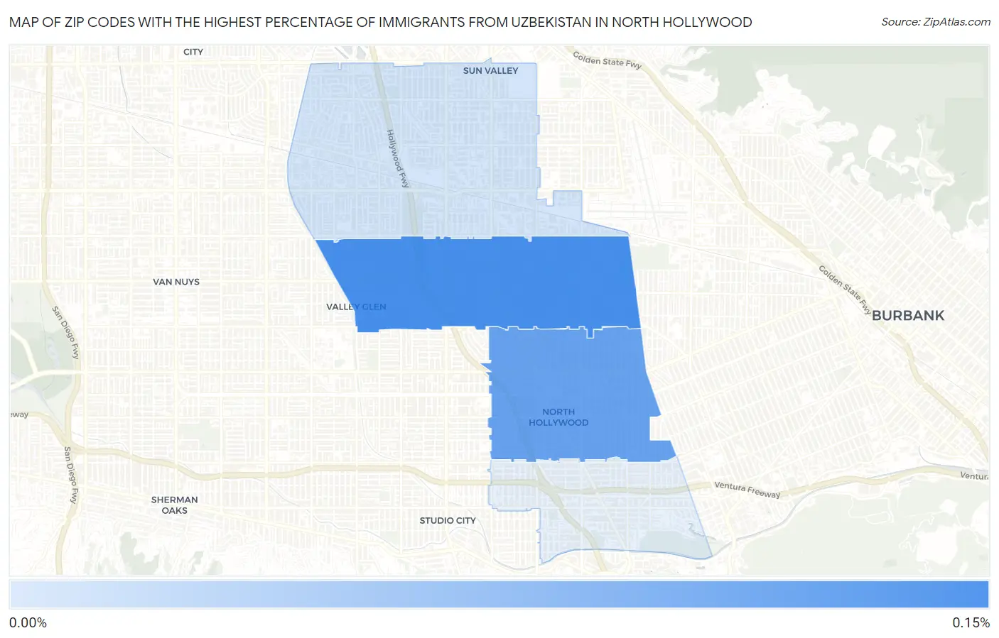 Zip Codes with the Highest Percentage of Immigrants from Uzbekistan in North Hollywood Map