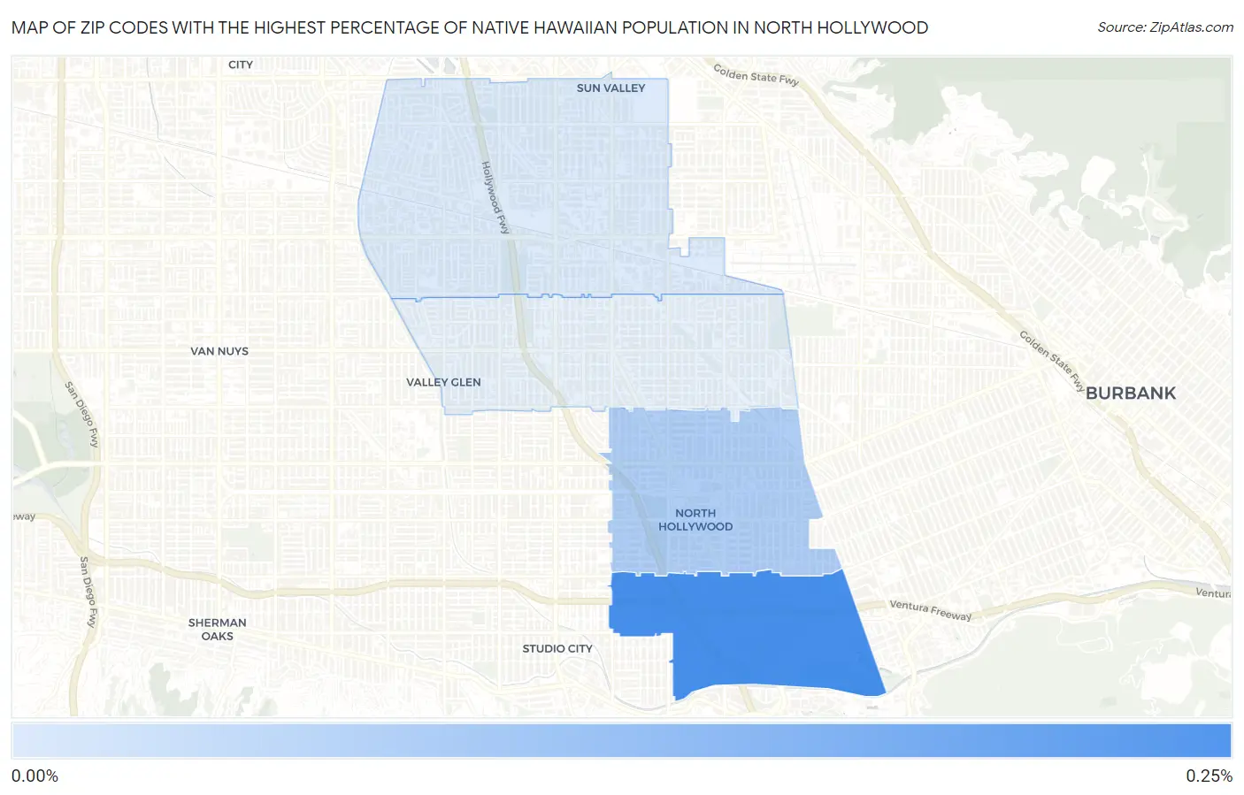 Zip Codes with the Highest Percentage of Native Hawaiian Population in North Hollywood Map