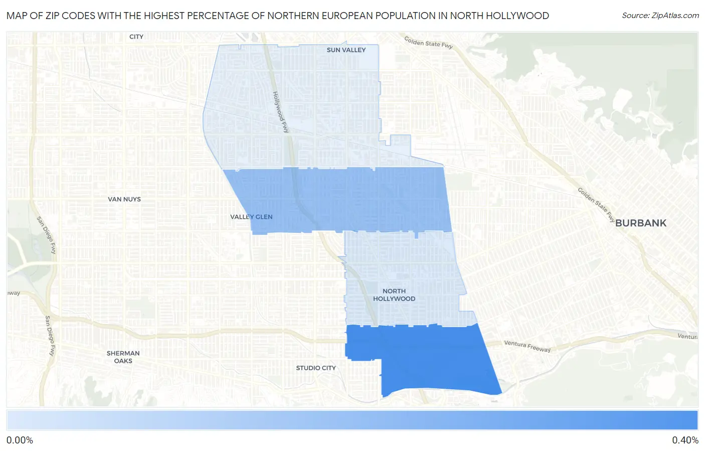 Zip Codes with the Highest Percentage of Northern European Population in North Hollywood Map