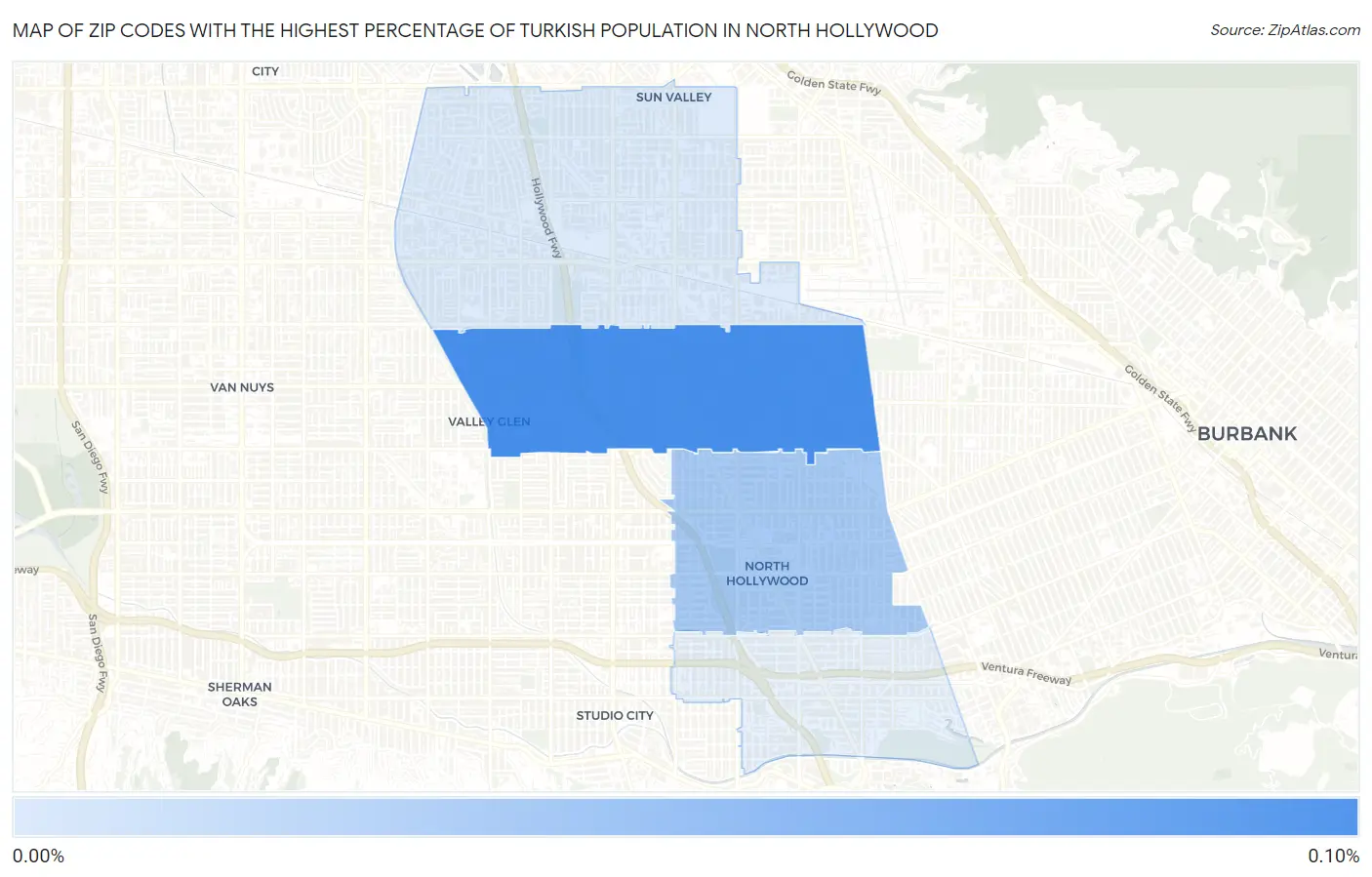Zip Codes with the Highest Percentage of Turkish Population in North Hollywood Map