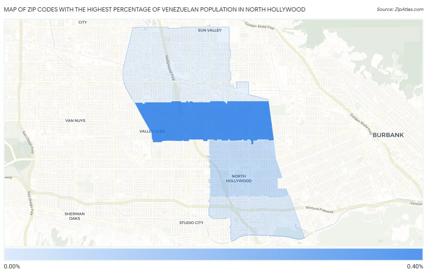 Zip Codes with the Highest Percentage of Venezuelan Population in North Hollywood Map