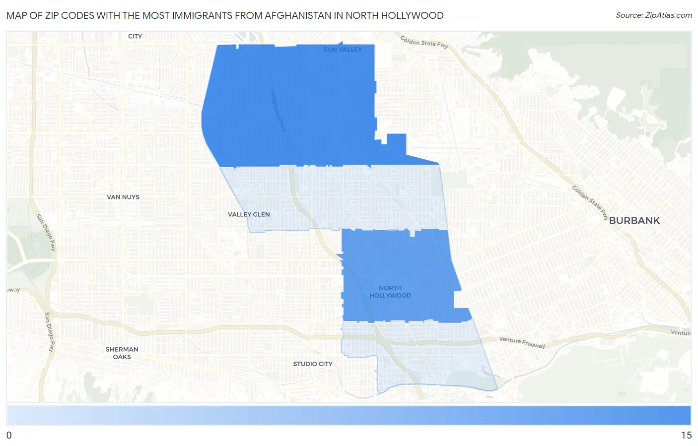 Zip Codes with the Most Immigrants from Afghanistan in North Hollywood Map