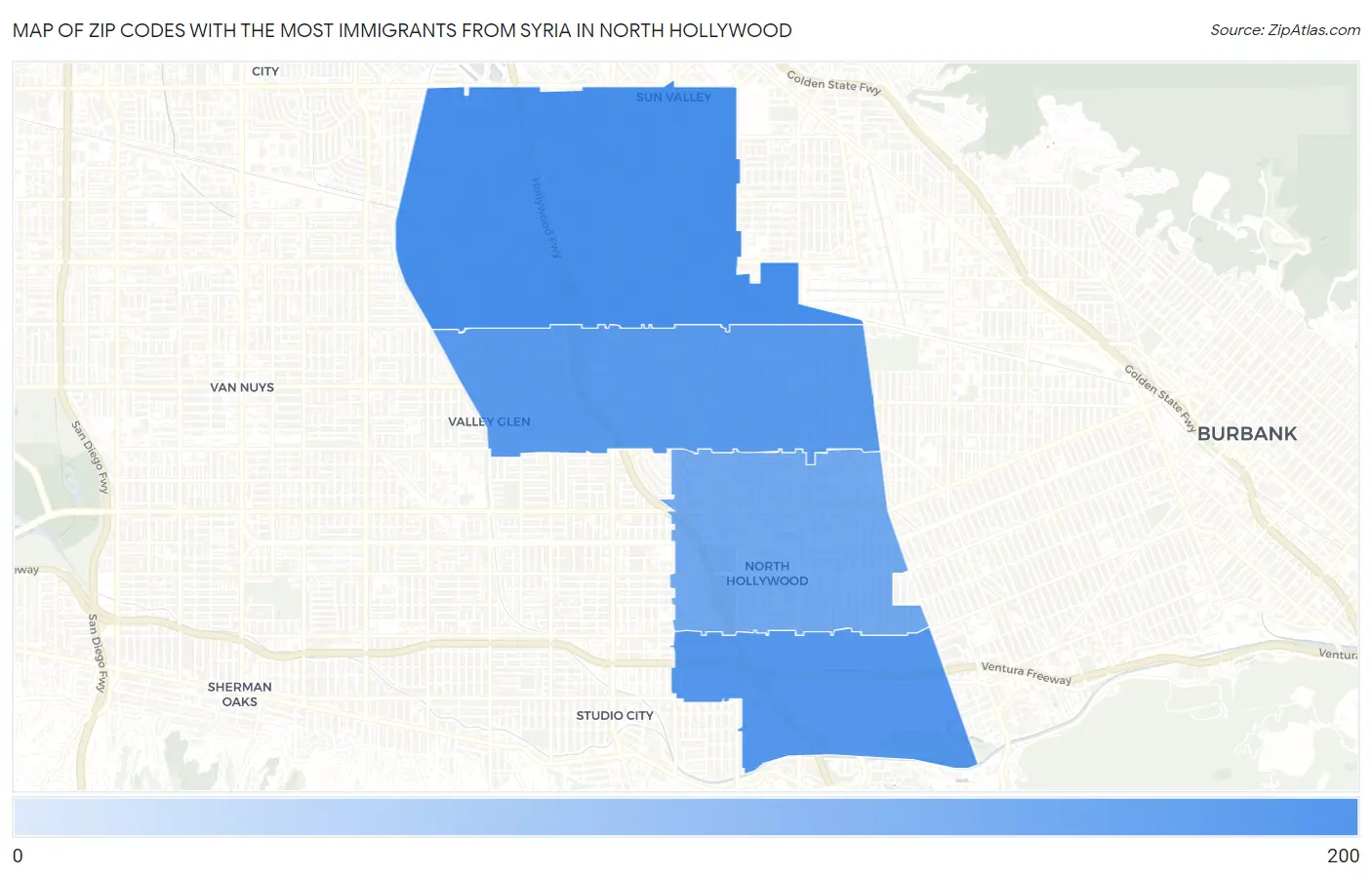 Zip Codes with the Most Immigrants from Syria in North Hollywood Map