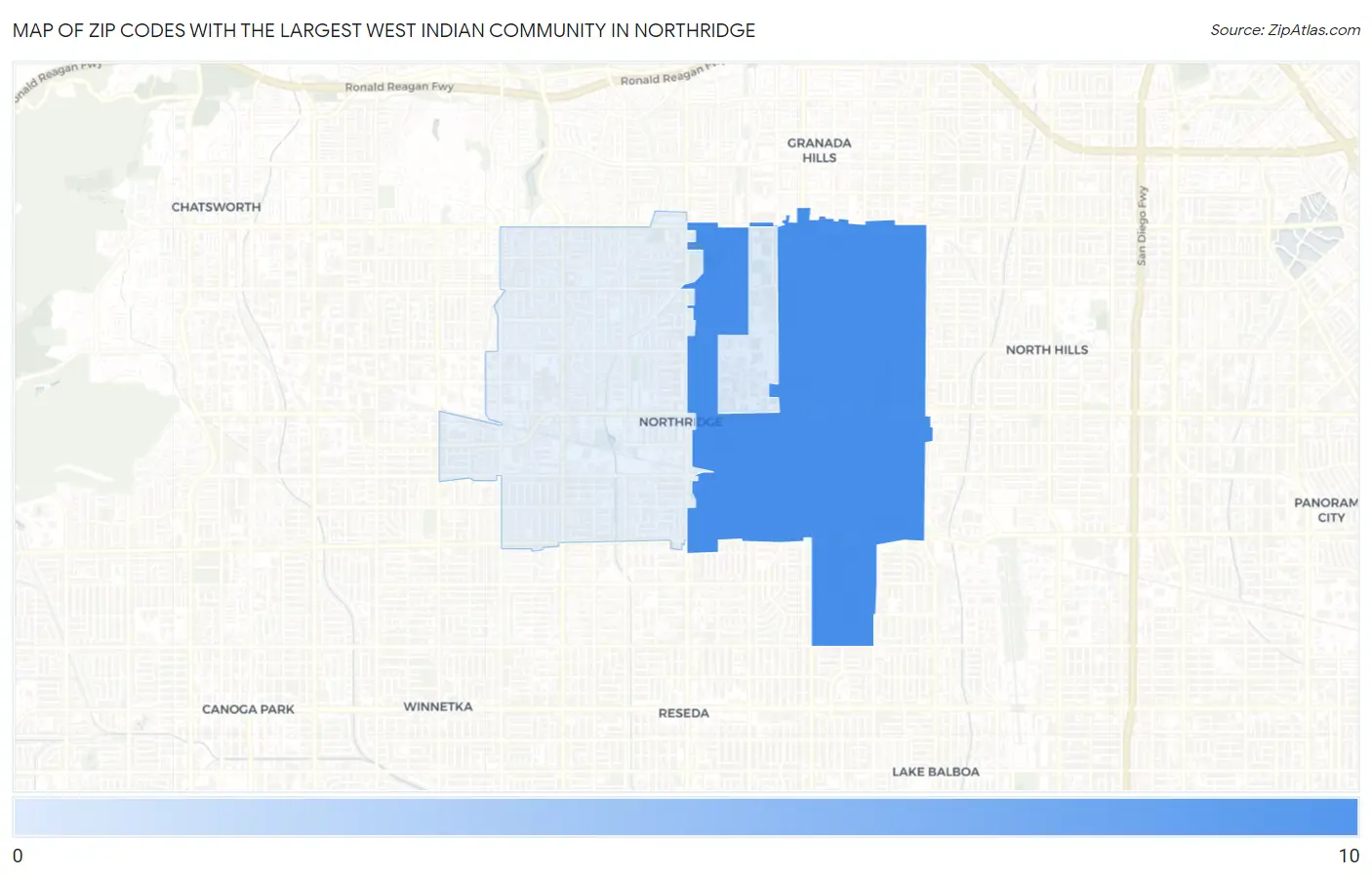Zip Codes with the Largest West Indian Community in Northridge Map