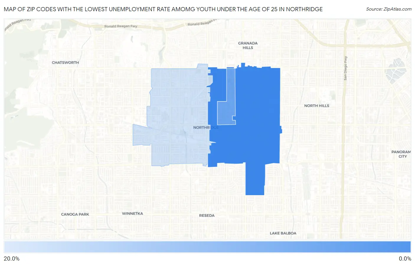 Zip Codes with the Lowest Unemployment Rate Amomg Youth Under the Age of 25 in Northridge Map