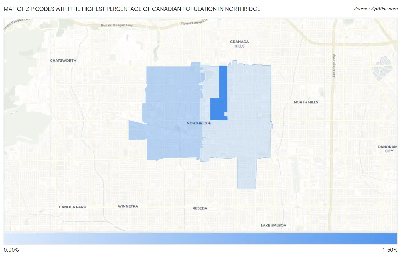 Zip Codes with the Highest Percentage of Canadian Population in Northridge Map