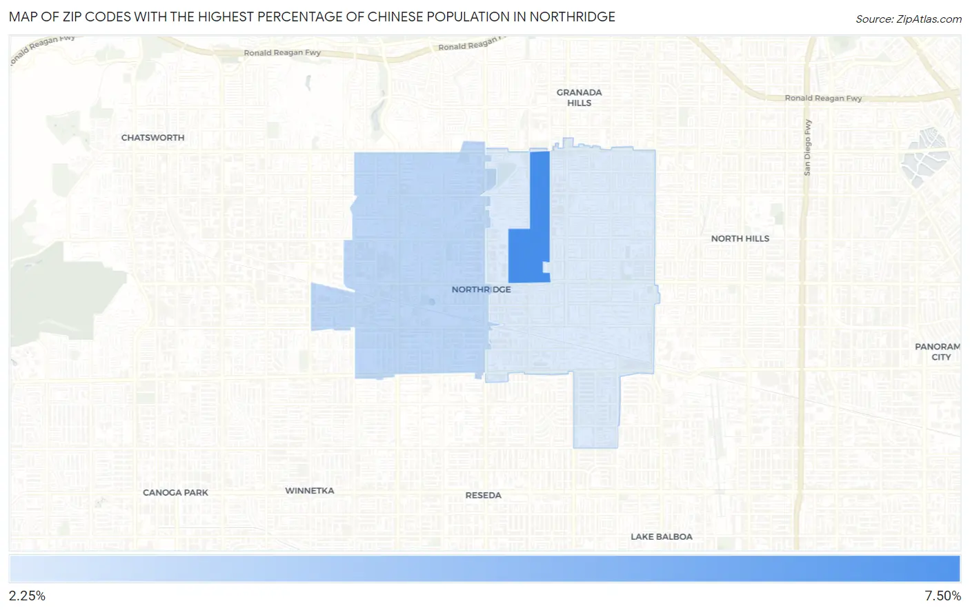Zip Codes with the Highest Percentage of Chinese Population in Northridge Map
