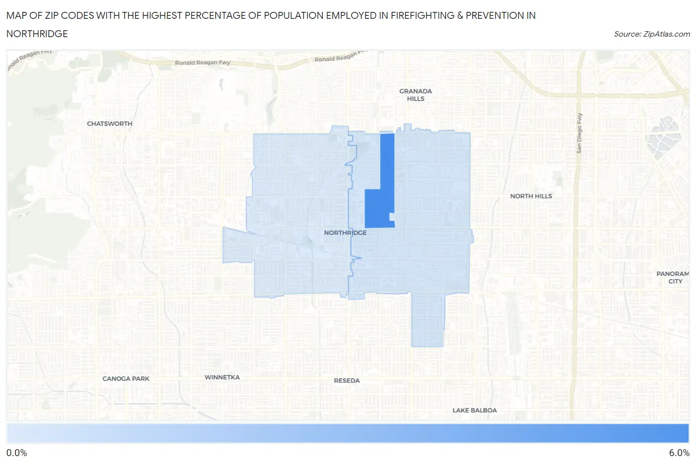 Zip Codes with the Highest Percentage of Population Employed in Firefighting & Prevention in Northridge Map