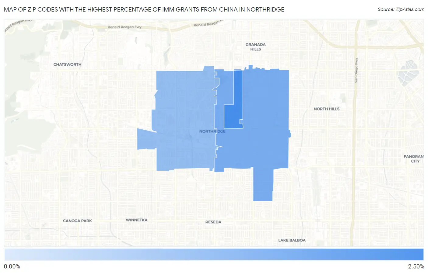 Zip Codes with the Highest Percentage of Immigrants from China in Northridge Map