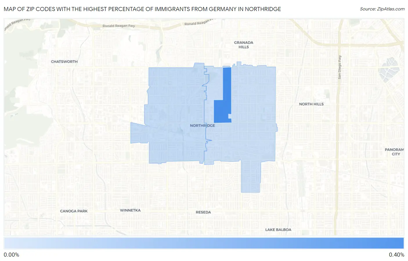 Zip Codes with the Highest Percentage of Immigrants from Germany in Northridge Map