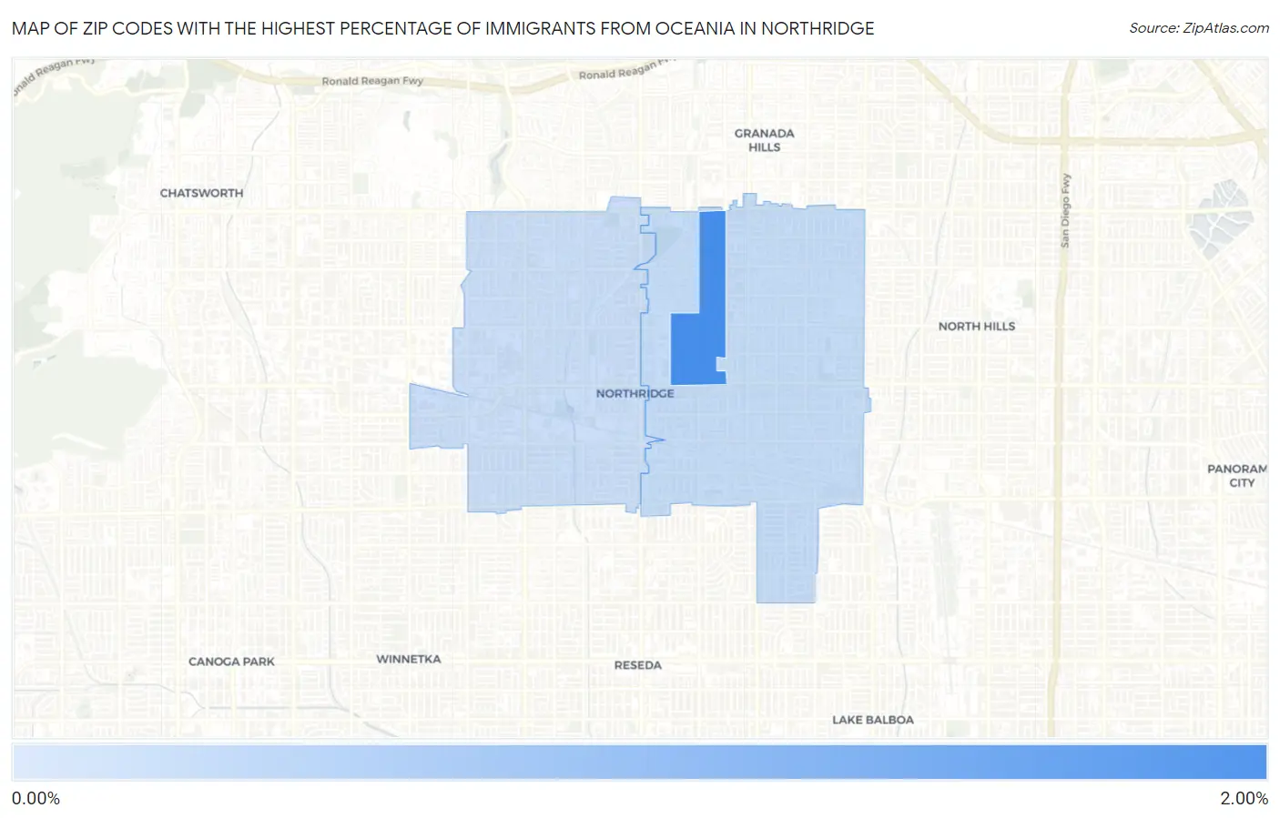 Zip Codes with the Highest Percentage of Immigrants from Oceania in Northridge Map
