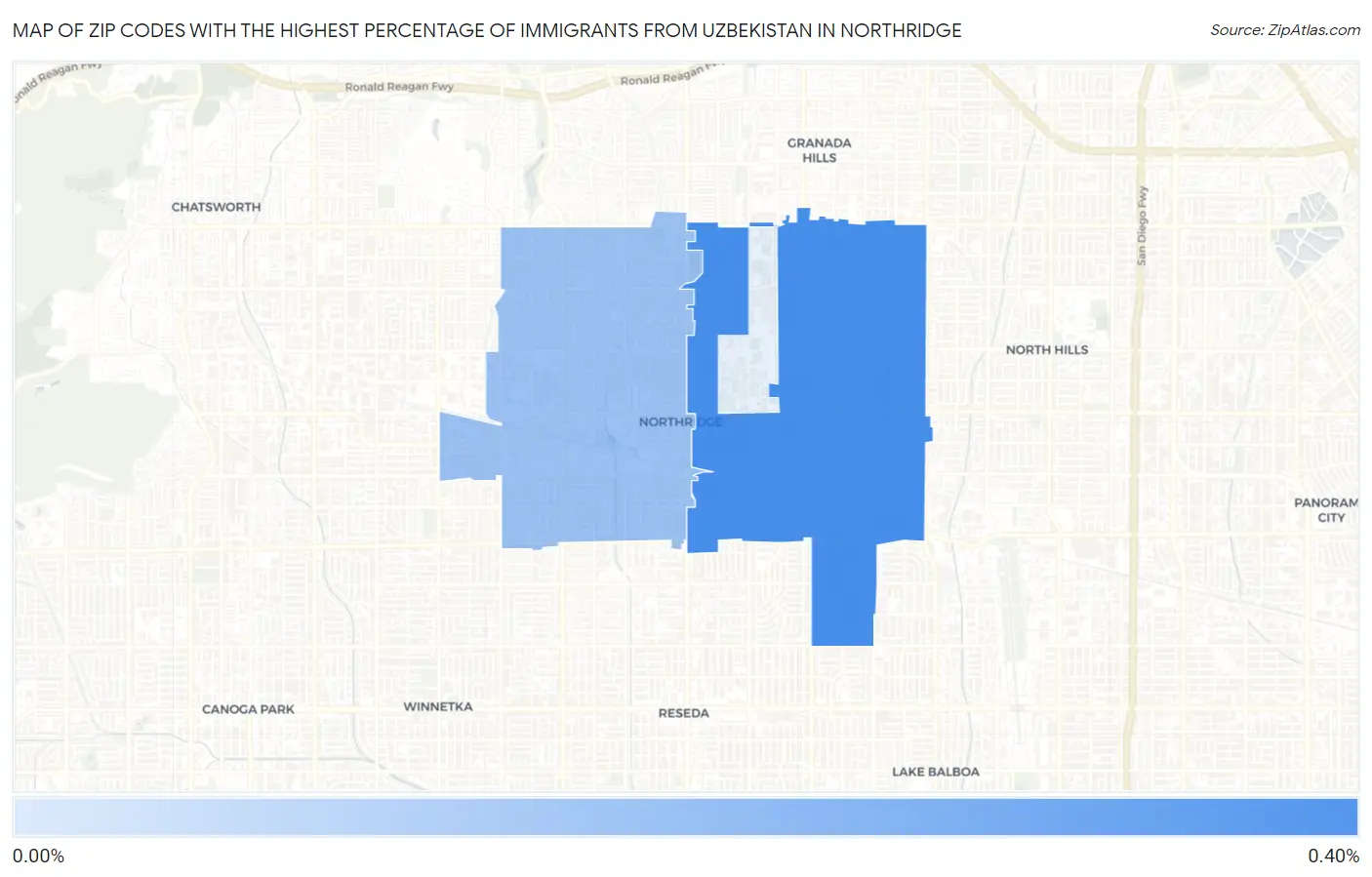 Zip Codes with the Highest Percentage of Immigrants from Uzbekistan in Northridge Map