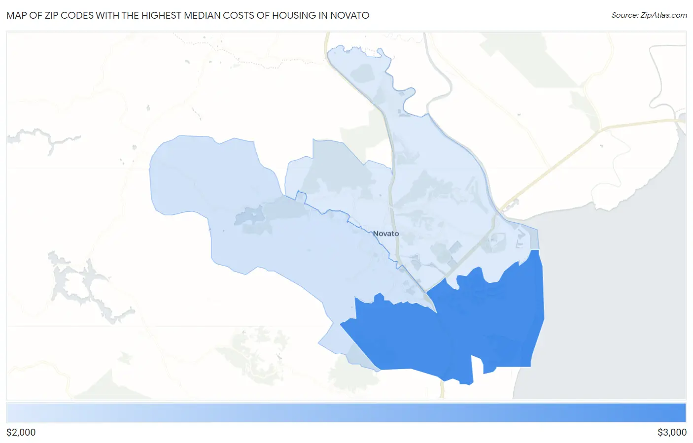 Zip Codes with the Highest Median Costs of Housing in Novato Map