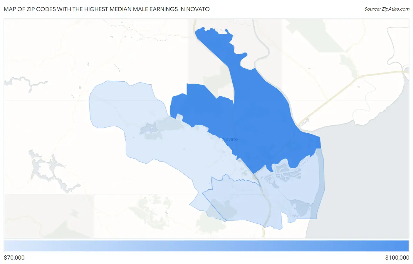 Zip Codes with the Highest Median Male Earnings in Novato Map
