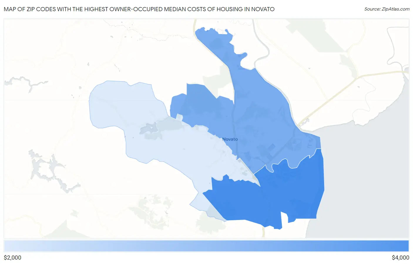Zip Codes with the Highest Owner-Occupied Median Costs of Housing in Novato Map