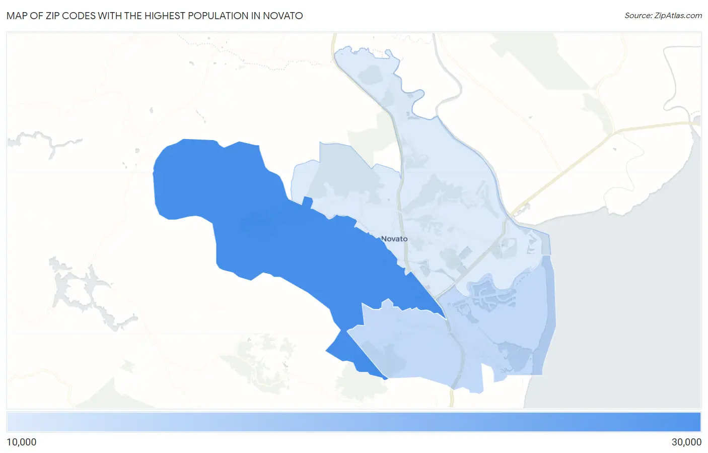 Zip Codes with the Highest Population in Novato Map