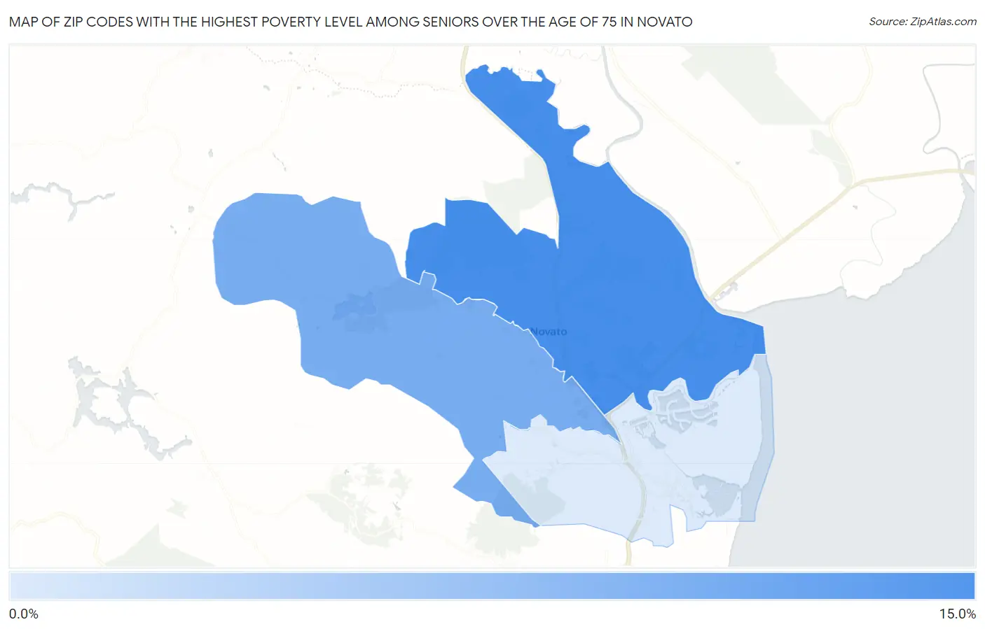 Zip Codes with the Highest Poverty Level Among Seniors Over the Age of 75 in Novato Map