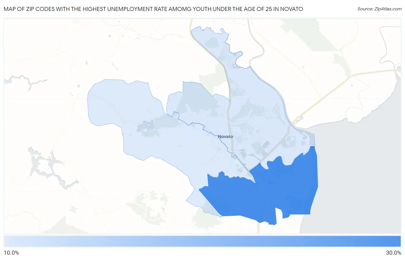 Zip Codes with the Highest Unemployment Rate Amomg Youth Under the Age of 25 in Novato Map
