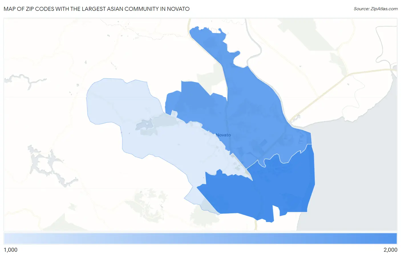 Zip Codes with the Largest Asian Community in Novato Map