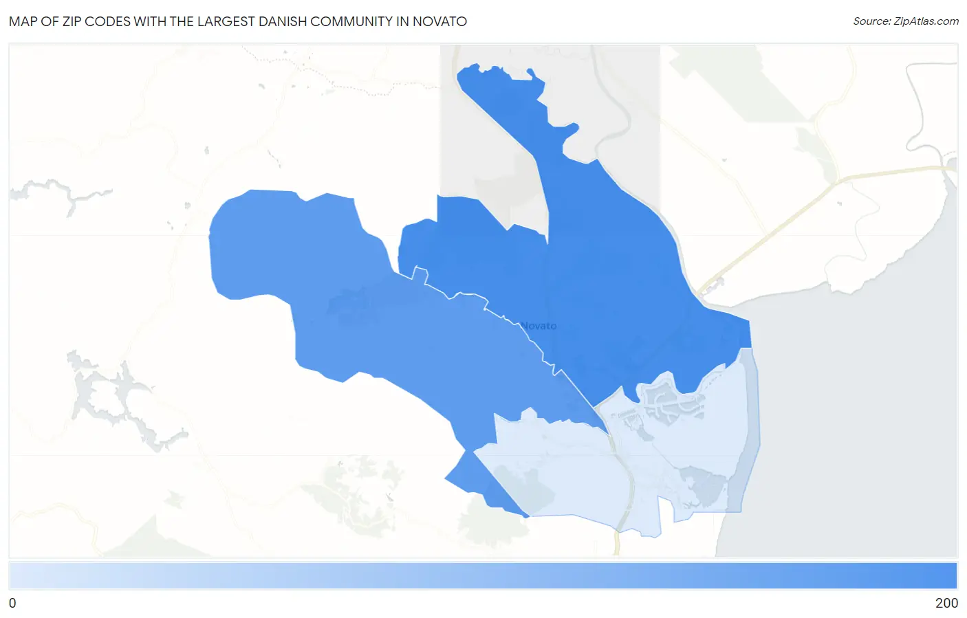 Zip Codes with the Largest Danish Community in Novato Map