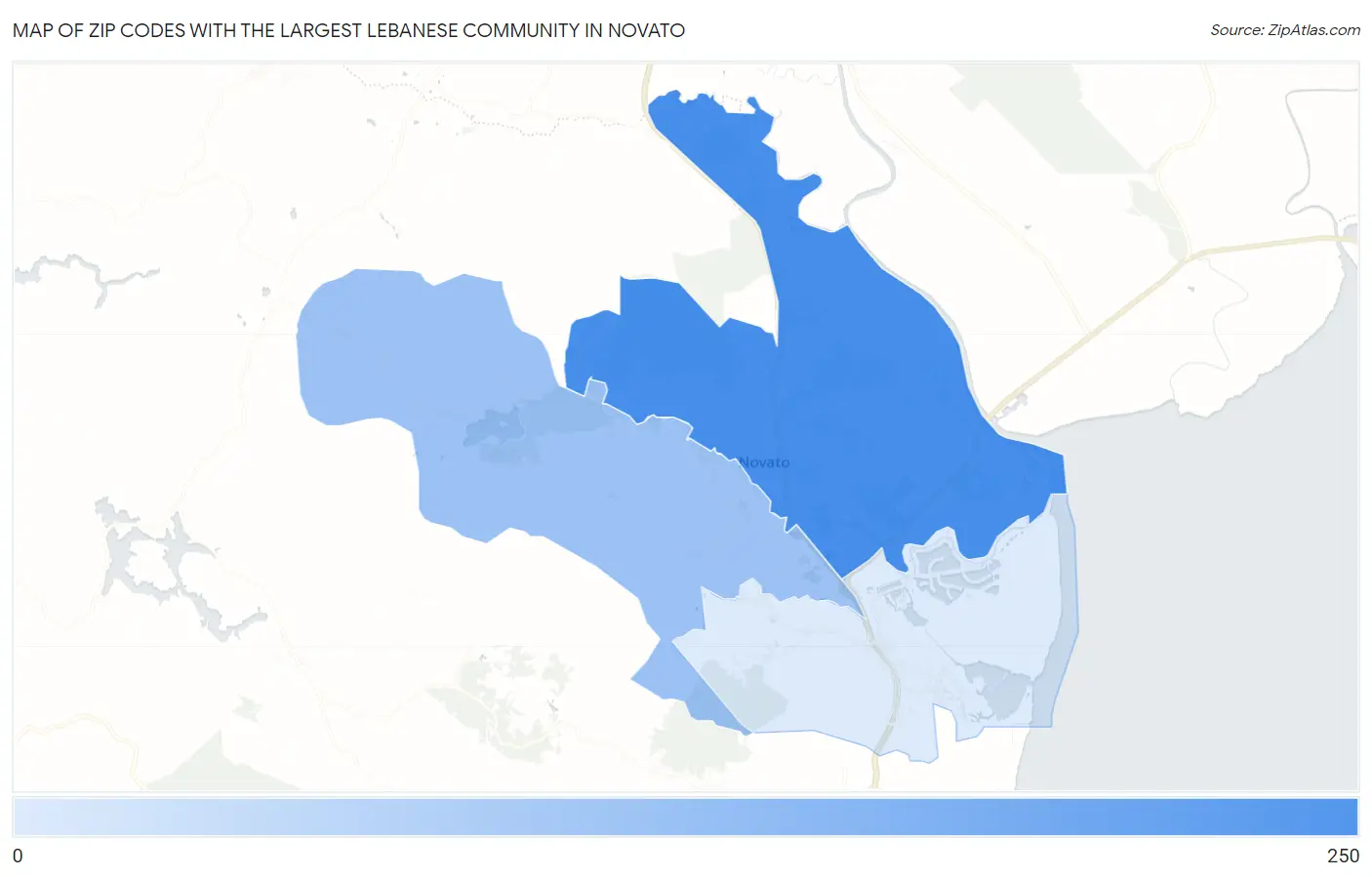 Zip Codes with the Largest Lebanese Community in Novato Map