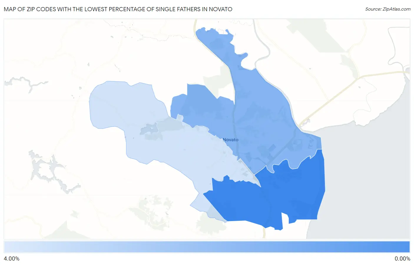 Zip Codes with the Lowest Percentage of Single Fathers in Novato Map