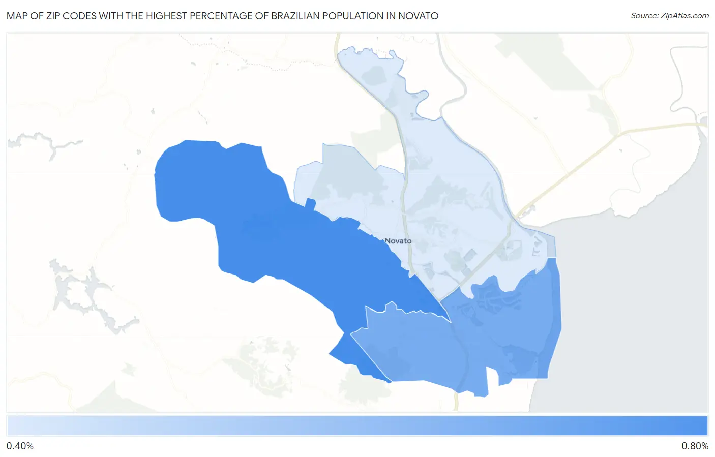 Zip Codes with the Highest Percentage of Brazilian Population in Novato Map