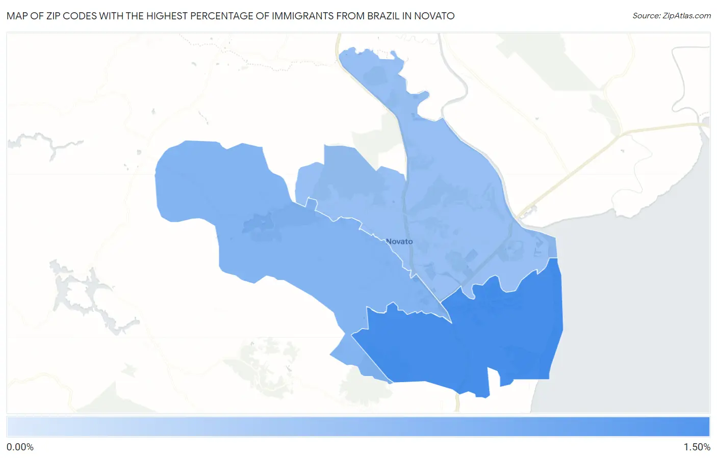 Zip Codes with the Highest Percentage of Immigrants from Brazil in Novato Map