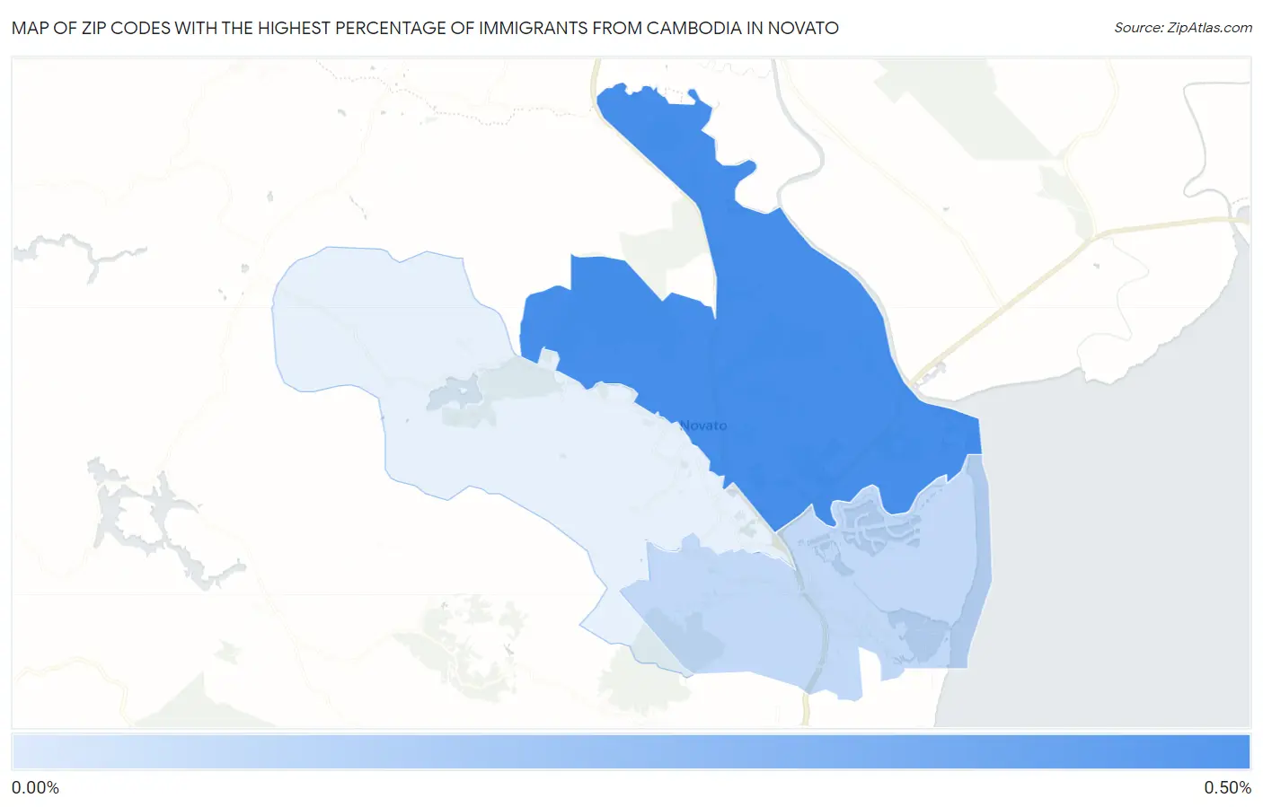 Zip Codes with the Highest Percentage of Immigrants from Cambodia in Novato Map