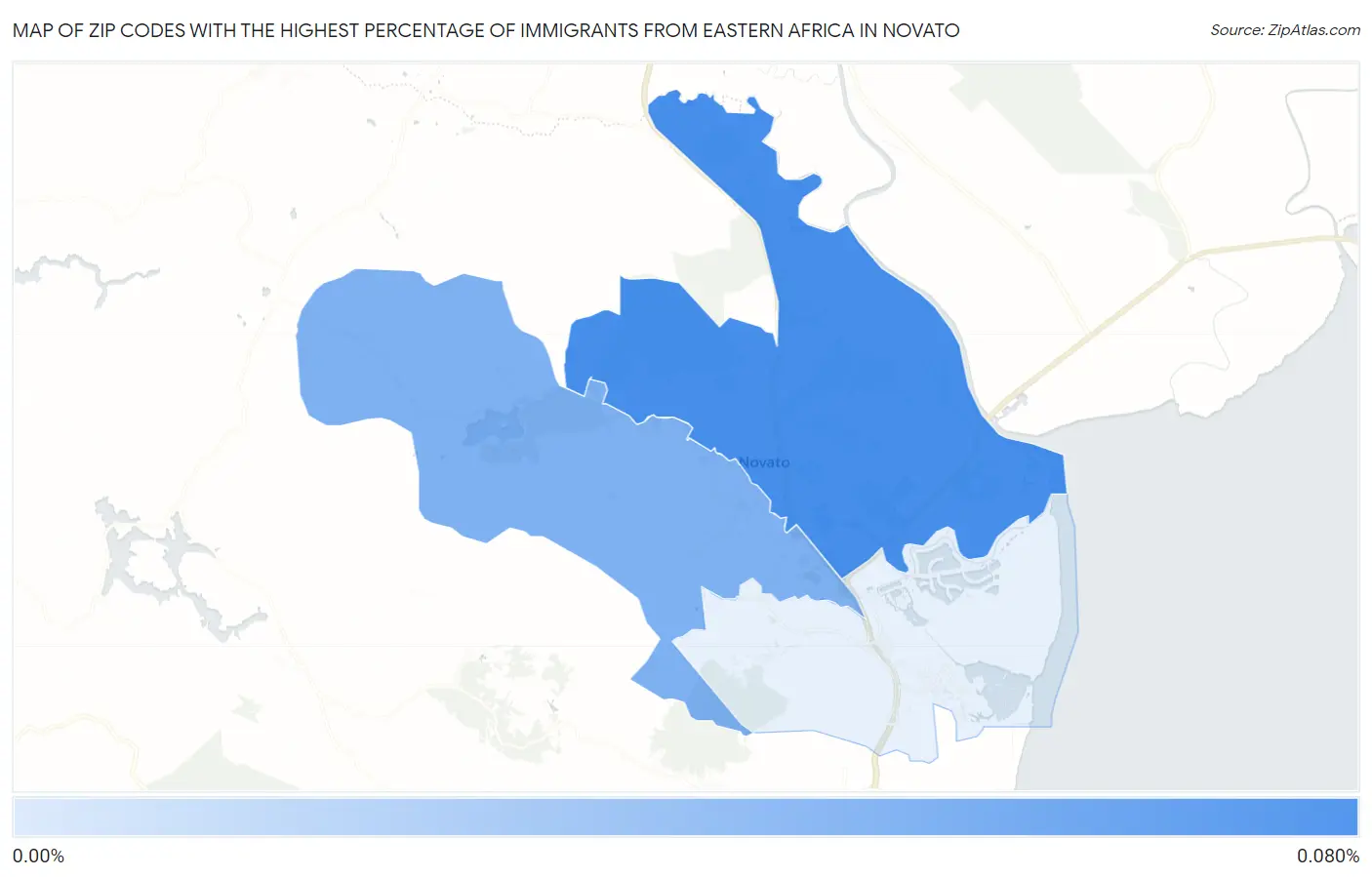 Zip Codes with the Highest Percentage of Immigrants from Eastern Africa in Novato Map