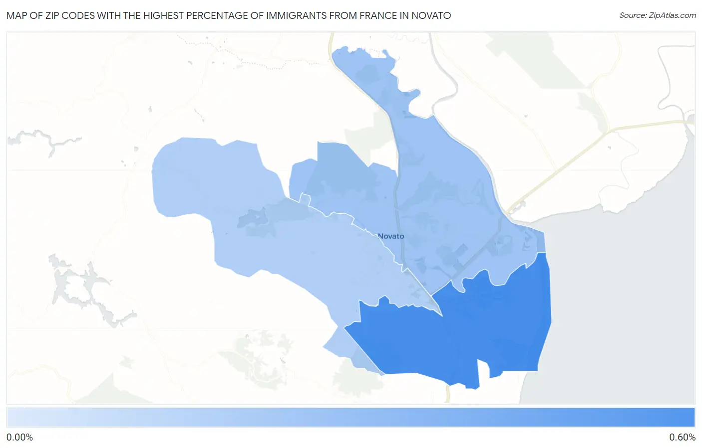 Zip Codes with the Highest Percentage of Immigrants from France in Novato Map
