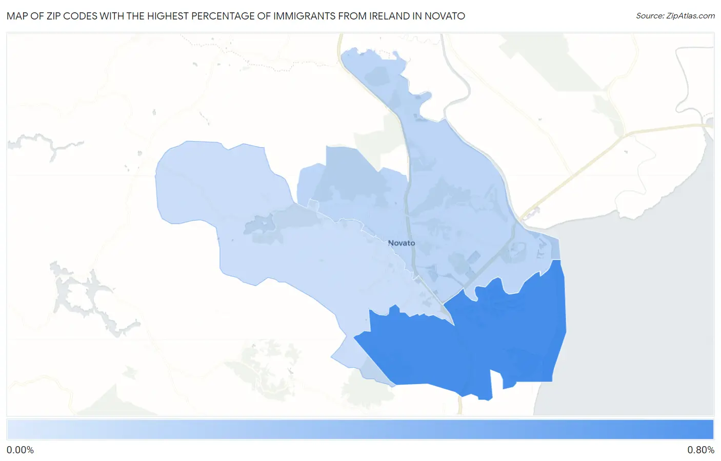 Zip Codes with the Highest Percentage of Immigrants from Ireland in Novato Map