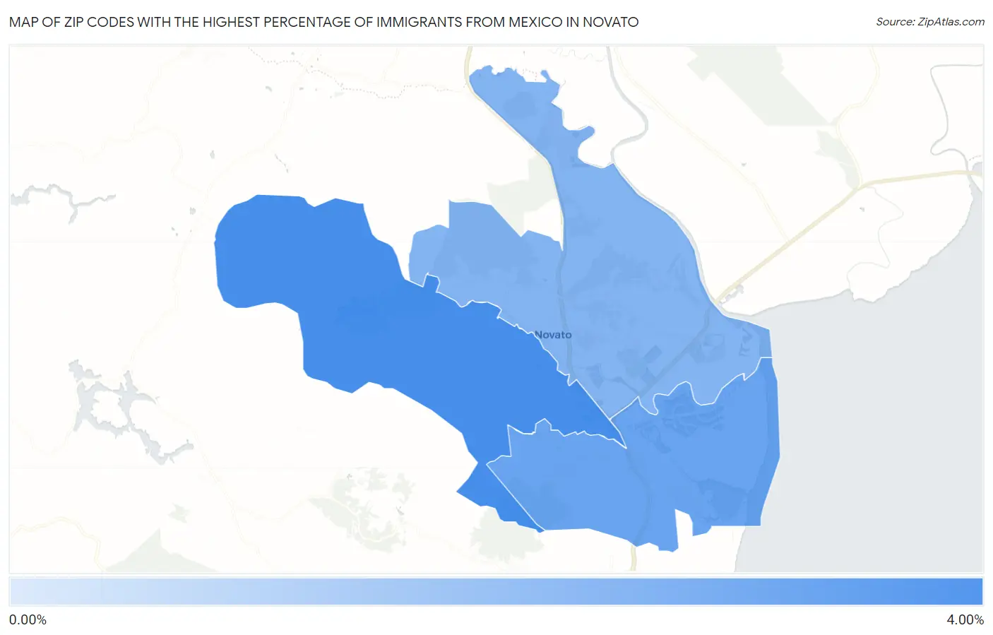 Zip Codes with the Highest Percentage of Immigrants from Mexico in Novato Map