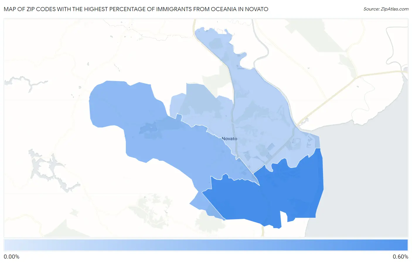 Zip Codes with the Highest Percentage of Immigrants from Oceania in Novato Map