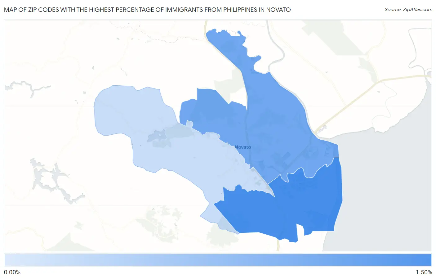 Zip Codes with the Highest Percentage of Immigrants from Philippines in Novato Map