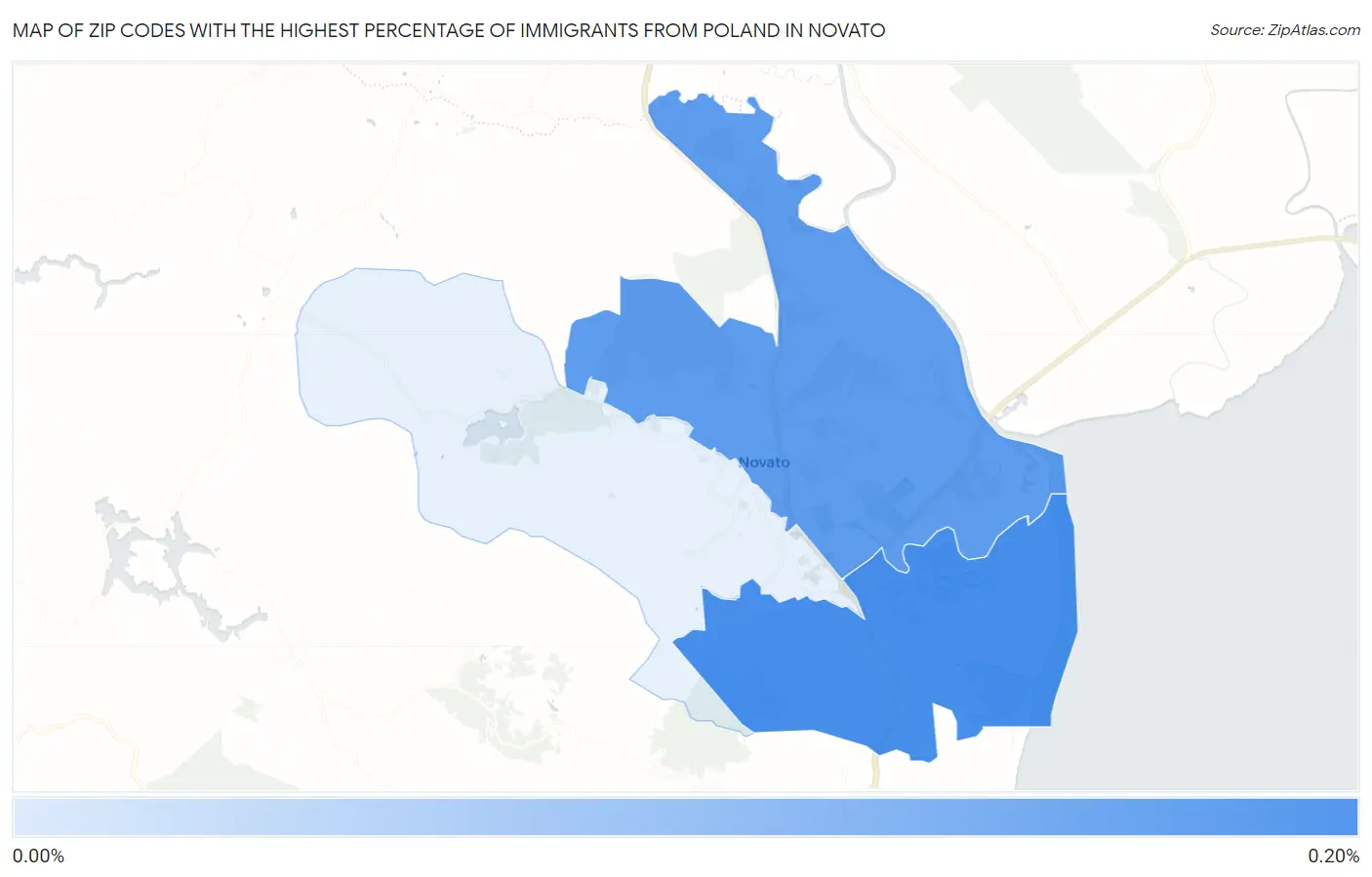 Zip Codes with the Highest Percentage of Immigrants from Poland in Novato Map